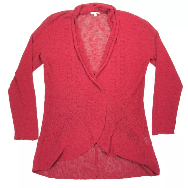 Eileen Fisher Women's Open Front Linen/Cotton Knit Cardigan Sweater Red • LARGE