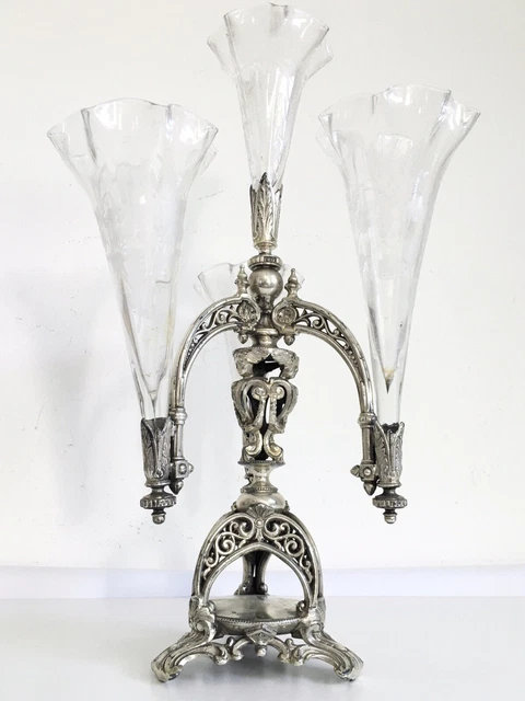 Antique Victorian Silver Plated Glass Epergne Centerpiece Sheffield 34 cm