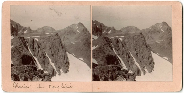Glacier du Dauphiné.Mountain.Snow.Landscape.Stereo Photo Stereoview.8.5x17cm.