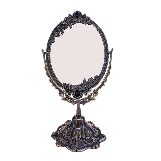 Retro Antique Brass Tabletop Makeup Mirror Double Side Rotating Bedroom Home