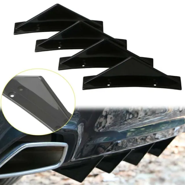 4Pcs Curved Car Rear Bumper Addon Lip Diffuser Shark Fin Universal Spoiler Black