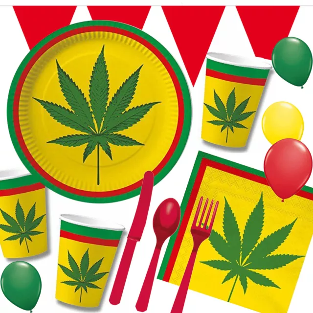 REGGAE & CANNABIS - Geschirr Deko Jamaika Geburtstag Rasta Rastafari Hanf Party