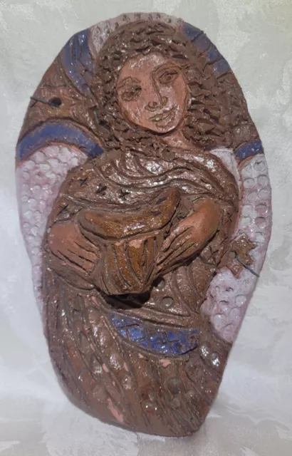 Hand crafted red clay pottery Angel Studio art statue figurine Wall Hanging