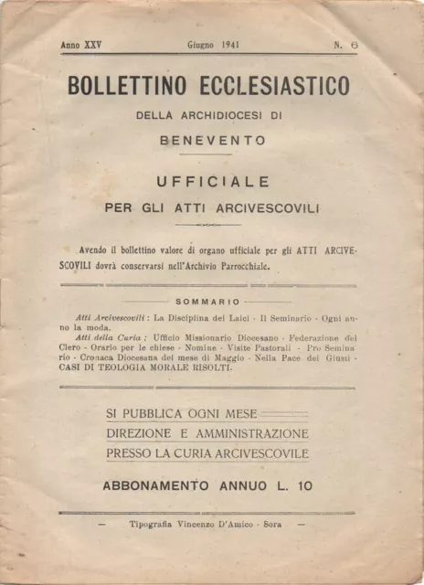 Bollettino Ecclesiastico - 1941. della archidiocesi di Benevento - Ufficiale per