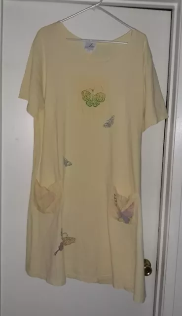 Lira yellow Butterfly dress Women's XL Cotton 2pockets front 1 back