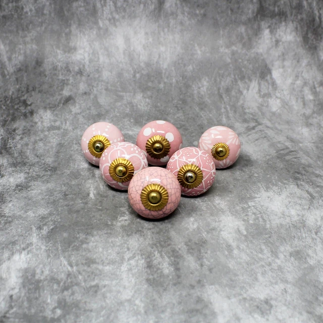 Set De 6 Rose et Blanc Mélange Boutons Look Vintage Placard Tirer Porte Poignées