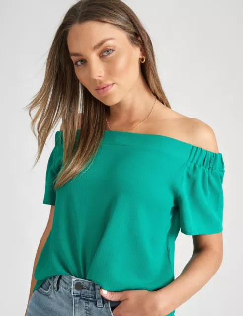 ROCKMANS - Womens Tops - Green - Off the Shoulder Top - Short Sleeve Blouse
