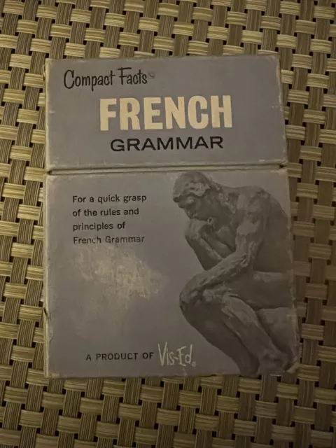 Vintage Compact Facts FRENCH GRAMMAR Flash Cards Vis-Ed 1963