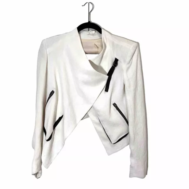 Helmut Lang Jacket Women’s 4 Leather Accent White Crepe Cropped