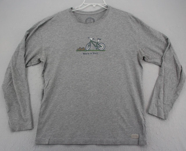 Life is Good T Shirt Men Medium Long Sleeve Walk n Roll Heather Gray Bike Hike