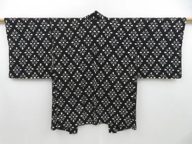 3203T11z670 Vintage Japanese Kimono Silk SHIBORI HAORI  Black