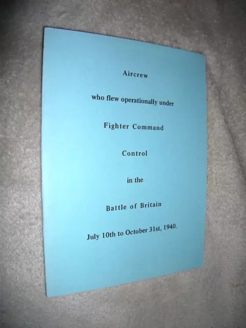 Ww2 Battle Of Britain. Aircrew List Of Fighter Command. 26 Page Booklet