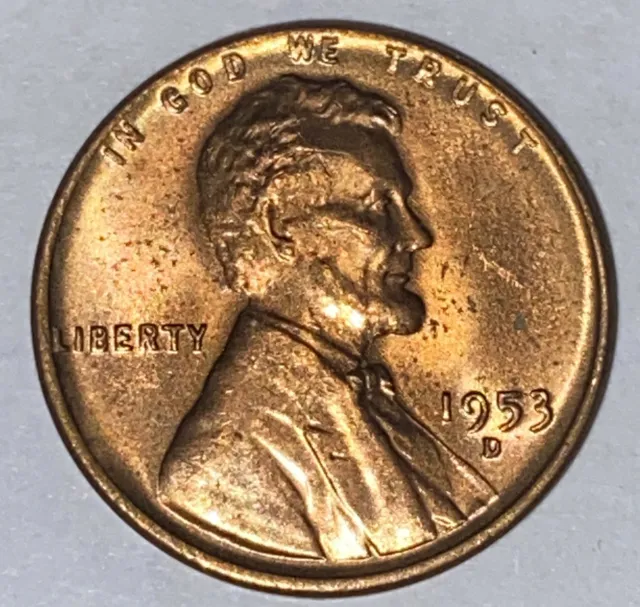 RED BU 1953-D LINCOLN WHEAT PENNY Denver Uncirculated Cent Same Coin in Pics C23