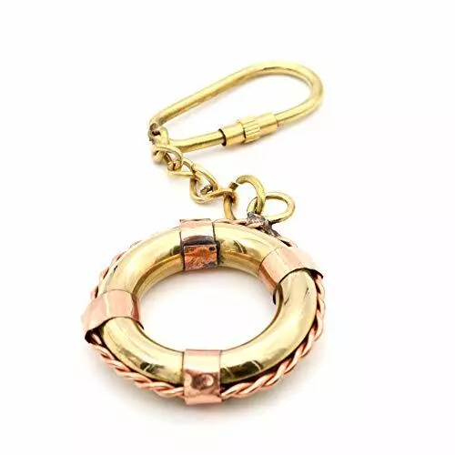 Brass Life Saver Keychain Nautical Life Saving Buoy Life Guard Charm Key Ring