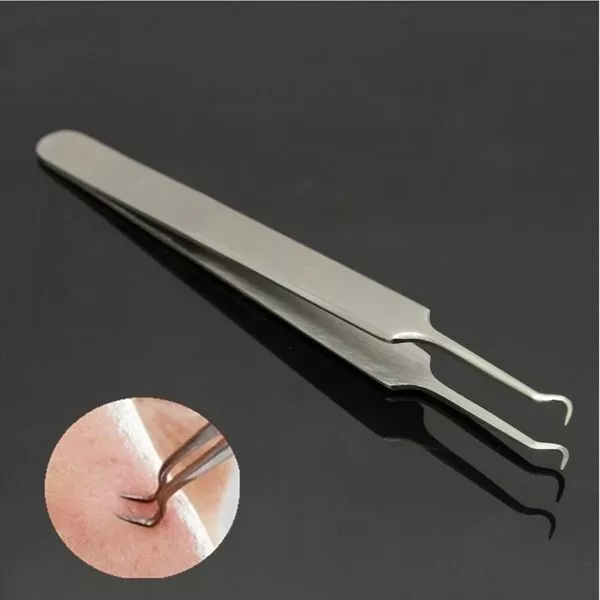 Blackhead Acne Remover Tweezer Extractor Tool Curved Claw Clip Stainless Steel