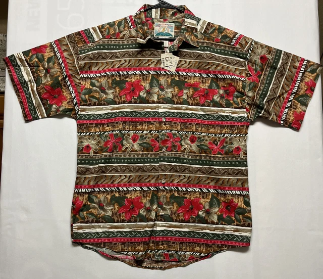 Paradise of the Pacific Hawaiian Shirt Tribal Print Button Front With Tags Large