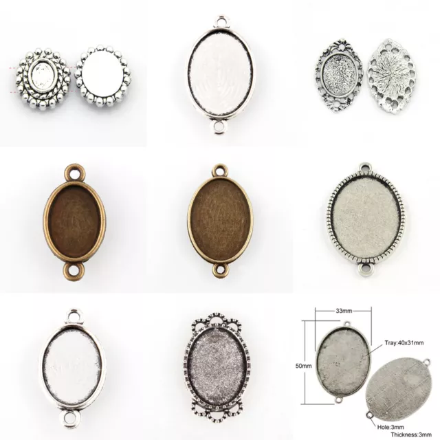 Tibetan Style Pendants Alloy Oval Connector Blanks Antique Cabochon Settings