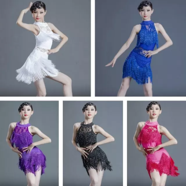 Girls Dance Dress Fringe Party Latin Salsa Ballroom Dancewear Outfit Costume