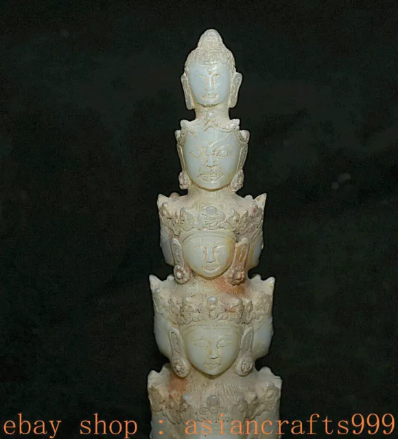 6.6 "Tibet Natürliche Weiße Jade Kwan-Yin Buddha Kopf Stupa Pagodenturm Schnitzt 2