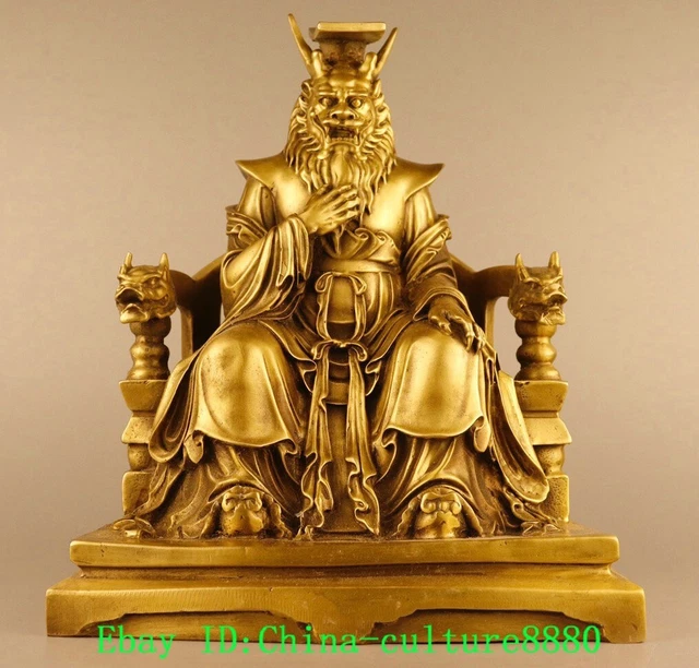 Statue Bouddha Feng Shui En Laiton Assis Sur Chaise Dragon – Figurine 11 Cm, Porte-bonheur, Décoration Intérieur