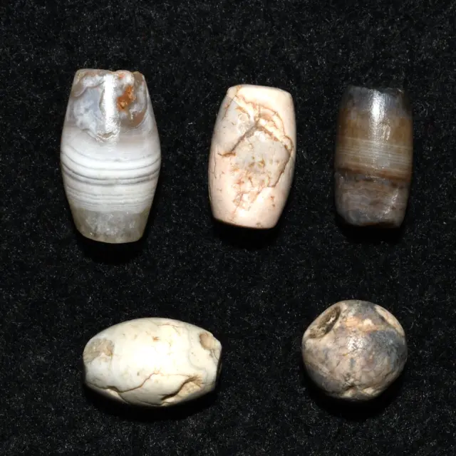 5 Ancient Bactrian Banded Agate Beads Circa Late 3rd - Early 2nd Millennium BC