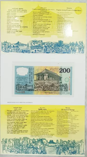 Sri Lanka, 50th Independence 1948-1998, 200 Rupees Polymer Note Mit Ordner, UNC