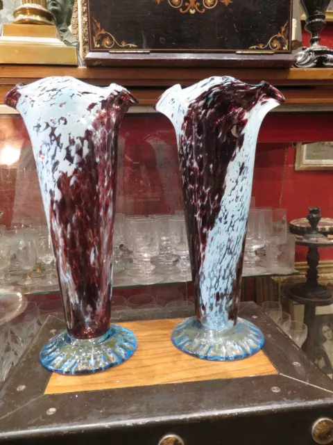 rare ancienne grande paire de vase tulipier en pate verre de clichy epok XIXe