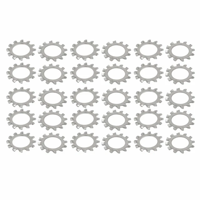 12mm Int. Dia acier inox Ext. Dent Rondelle Serrage Argenté 30pc
