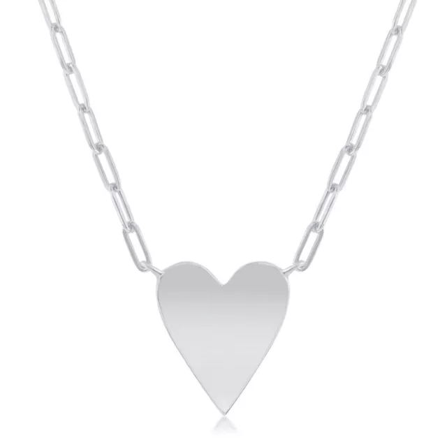 Sterling Silver Polished Heart Paperclip Necklace