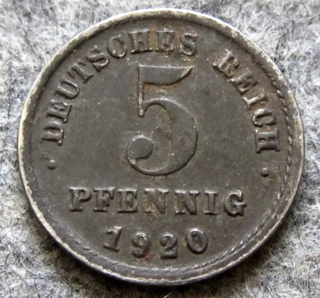 GERMANY EMPIRE KAISERREICH Wilhelm II 1920 J 5 PFENNIG, POST-WWI COINAGE IRON