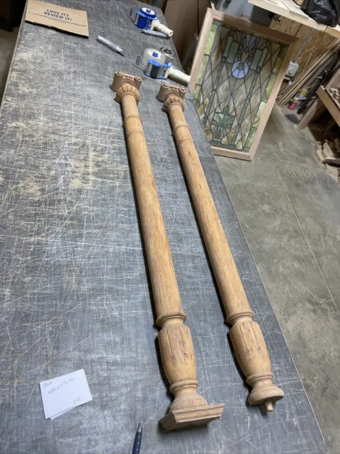 Bova shelf Antique Stripped Oak Carved Columns 48.5 x 4.5 top