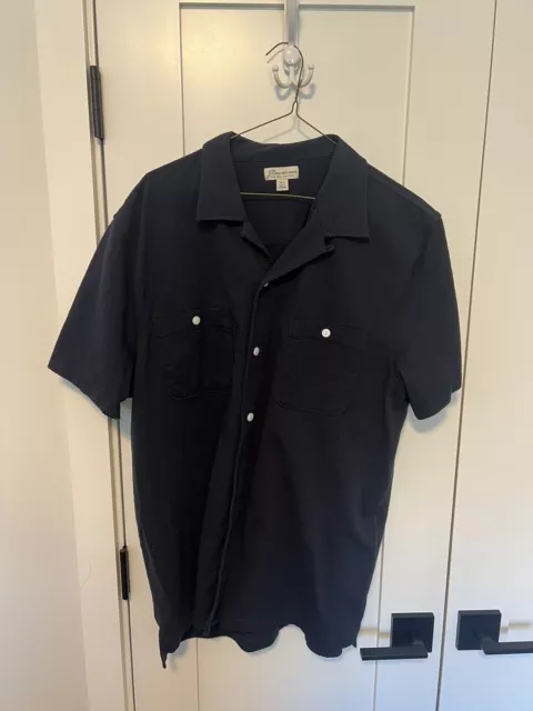 Men’s Jcrew Seersucker Short Sleeve Button Down Shirt Navy Blue Size XL