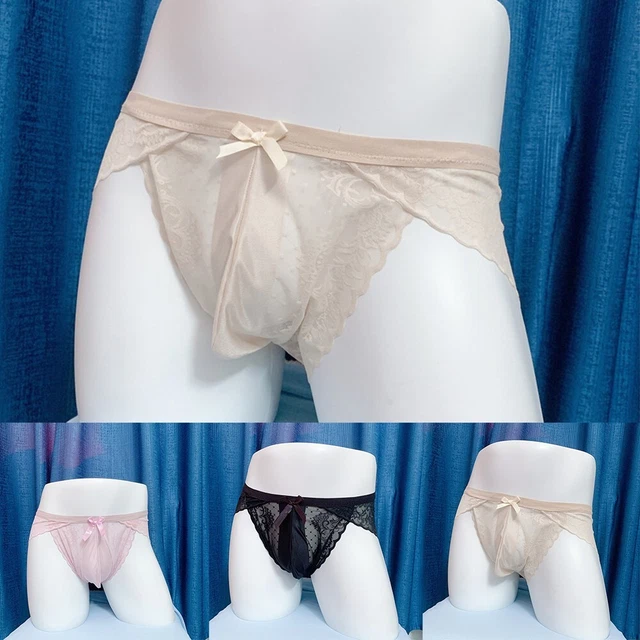 Mens Sissy Pouch Panties Sexy Lace Sheer Briefs G-String T-Back Thongs Underwear
