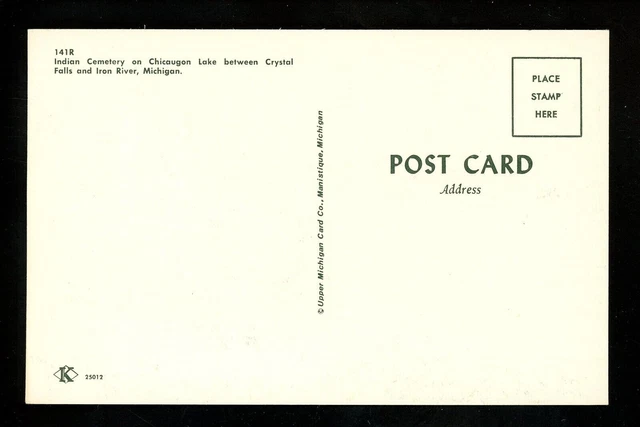Michigan MI postcard Iron River Crystal Falls Indian Cemetery Chicaugon Lake 2