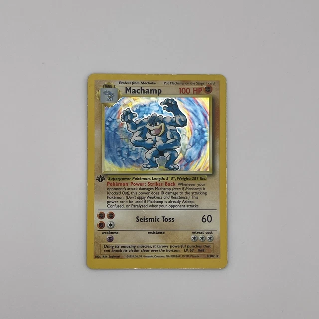 Machamp Holographic Card 1st Edition Machamp Holo Pokemon Card - Base Set  8/102, Near Mint Condition Pokemon Base Set