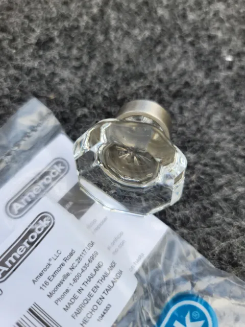 Amerock Set of 10 Glass Knobs Clear Satin Nickel 1-1/4”, New