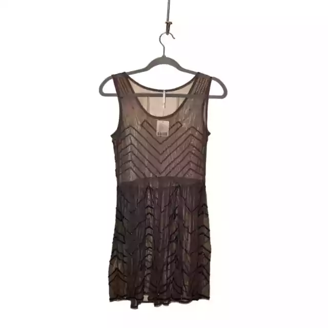 FREE PEOPLE NEW $78 Embellished Mesh Sleeveless Mini Slip Dress in Carbon XS 3