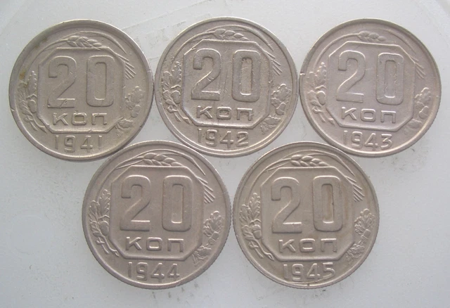 Russia USSR 5 coins 20 kop. 1941 1942 1943 1944 1945
