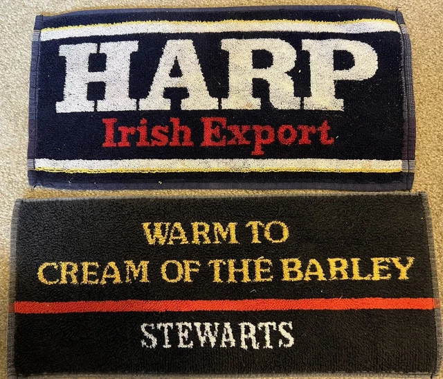 Lot of 2 Vintage Bar Towels - Harp Stewarts - Circa 1980’s- Man Cave