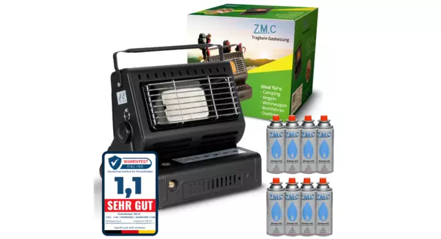 2in1 Tragbare Gasheizung Camping Butan Gas Kocher Keramik +8 Gaskartuschen 1,3KW