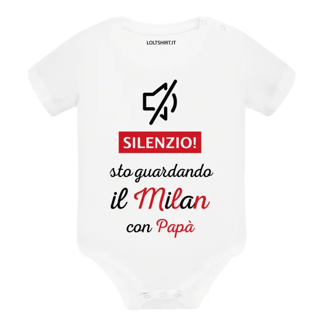 Body divertente neonato a maniche corte Silenzio sto guardando il Milan con papà