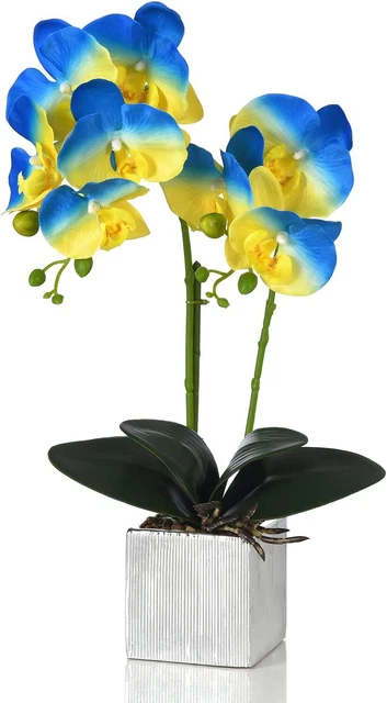 Artificial Potted Orchid Faux Phalaenopsis Silk Flowers Bonsai Realistic Arrange