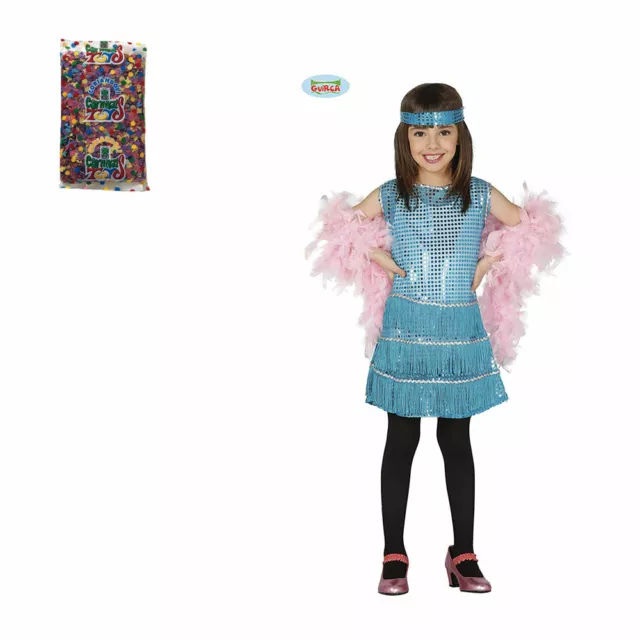 Guirca Costume Vestito da Charleston Azzurro Carnevale Bambina Coriandoli Regalo