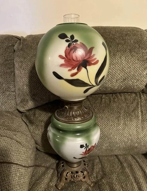 Antique Victorian Hand-Painted GWTW Electrified Oil Lamp