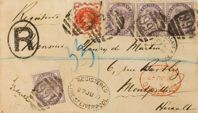 Grande Bretagne Sur Yvert 73(4), 91. 1887. 1 P Violet, Quatre Timbres Et ½ P Rot