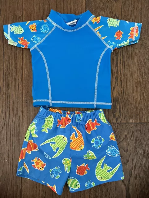 Little Wishes boys swim set rash vest boardshorts baby size 0 swimwear