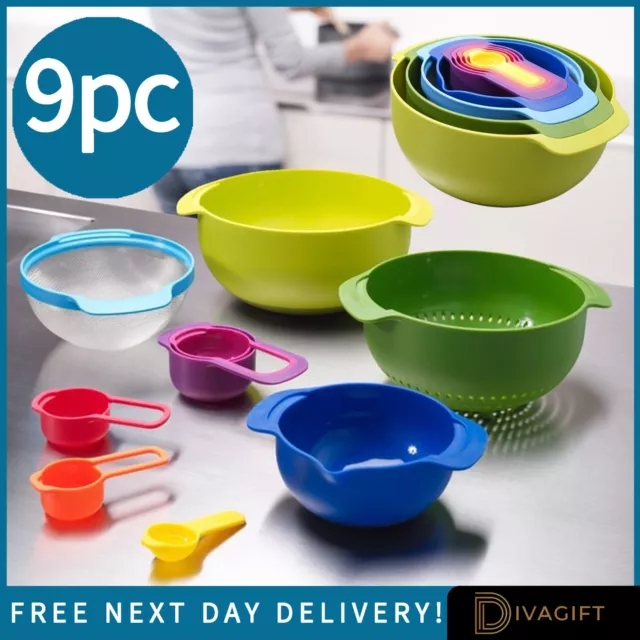 9 Pcs Food Prep Bowls Mixing Nesting Bowl Set Food Measuring Meal Preparation