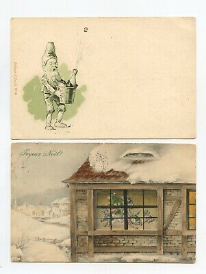 Lot of 2 postcards. merry Christmas. happy new year. dwarves, elves