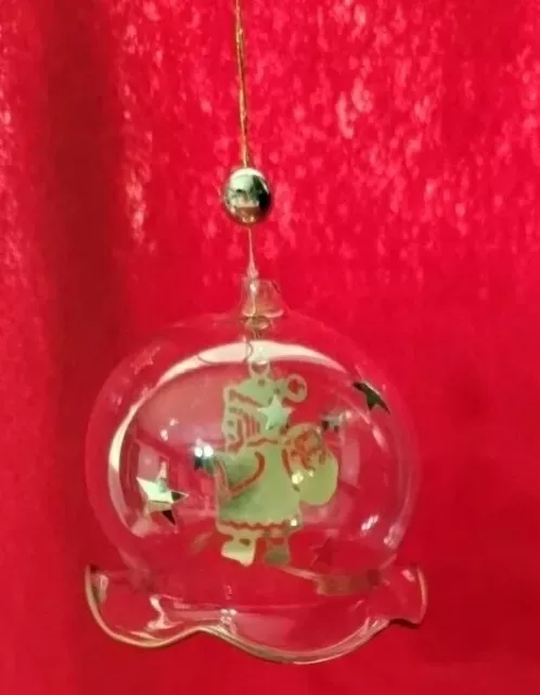 Silvestri Hand Blown Clear Glass Bell Gold Santa Clapper Christmas Ornament