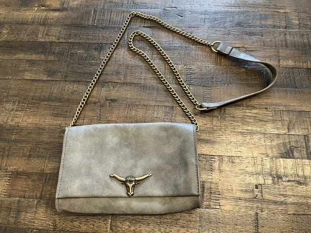 T Shirt & Jeans Gray Bag Vegan Leather Longhorn Boho/hippy Crossbody Nashville